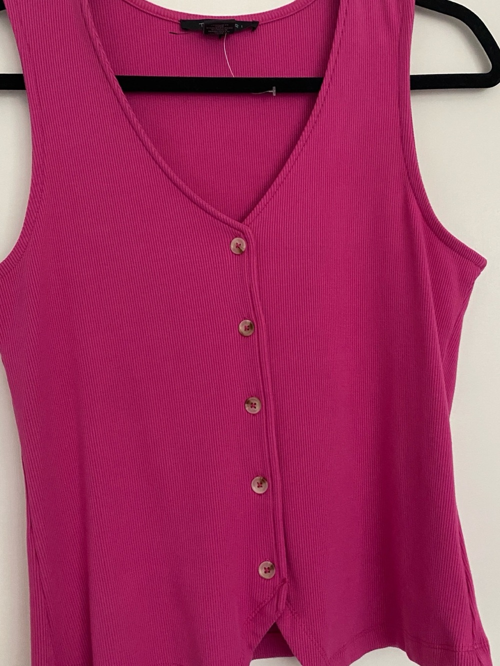 Tahari Ribbed Button-Front V-Neck Tank Top - Fuchsia
